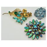 Set of 3 Vintage Rhinestone Floral Brooches