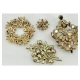 Set of 4 Vintage Costume Brooches with Colored Rhinestones