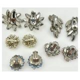 Set of 5 Vintage Clip-On Earrings with Rhinestone and Gem Accents