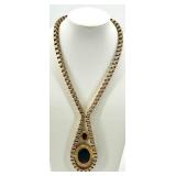 Vintage Gold Tone Necklace and Clip-On Earrings Set with Brown Stones