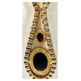 Vintage Gold Tone Necklace and Clip-On Earrings Set with Brown Stones