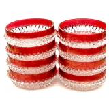 Lot of Clear and Ruby Red Pressed Glass Dessert Bowls, Square Compote and Stemmed Glasses