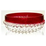Lot of Clear and Ruby Red Pressed Glass Dessert Bowls, Square Compote and Stemmed Glasses
