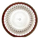 Lot of Clear and Ruby Red Pressed Glass Dessert Bowls, Square Compote and Stemmed Glasses