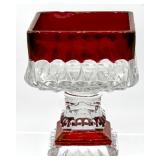 Lot of Clear and Ruby Red Pressed Glass Dessert Bowls, Square Compote and Stemmed Glasses