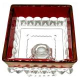 Lot of Clear and Ruby Red Pressed Glass Dessert Bowls, Square Compote and Stemmed Glasses