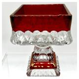 Lot of Clear and Ruby Red Pressed Glass Dessert Bowls, Square Compote and Stemmed Glasses
