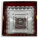 Lot of Clear and Ruby Red Pressed Glass Dessert Bowls, Square Compote and Stemmed Glasses