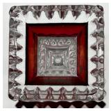 Lot of Clear and Ruby Red Pressed Glass Dessert Bowls, Square Compote and Stemmed Glasses