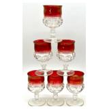 Lot of Clear and Ruby Red Pressed Glass Dessert Bowls, Square Compote and Stemmed Glasses