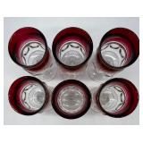 Lot of Clear and Ruby Red Pressed Glass Dessert Bowls, Square Compote and Stemmed Glasses