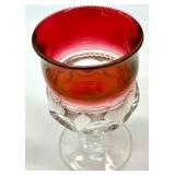 Lot of Clear and Ruby Red Pressed Glass Dessert Bowls, Square Compote and Stemmed Glasses