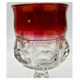 Lot of Clear and Ruby Red Pressed Glass Dessert Bowls, Square Compote and Stemmed Glasses