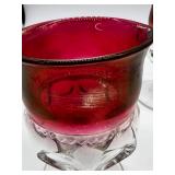 Lot of Clear and Ruby Red Pressed Glass Dessert Bowls, Square Compote and Stemmed Glasses