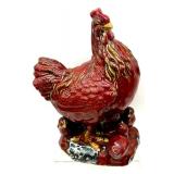 Ceramic Rooster Figurine with Chicks and Set of 4 