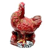 Ceramic Rooster Figurine with Chicks and Set of 4 