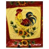 Ceramic Rooster Figurine with Chicks and Set of 4 