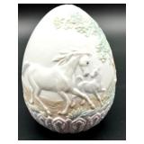 Lladro 1995 Porcelain Egg with Horses and Cottage Relief