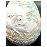 Lladro 1995 Porcelain Egg with Horses and Cottage Relief