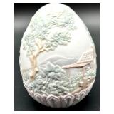 Lladro 1995 Porcelain Egg with Horses and Cottage Relief