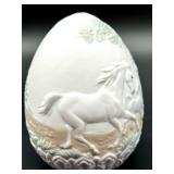 Lladro 1995 Porcelain Egg with Horses and Cottage Relief