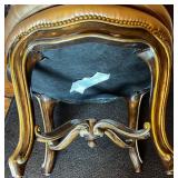 Marge Carson Round Leather Ottoman with Decorative Wood Base
