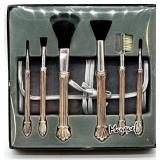 NIB Marquel Silverplate Cosmetic Brush Collection with Velvet Roll Bag and 2 Glass Storage Boxes