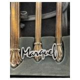 NIB Marquel Silverplate Cosmetic Brush Collection with Velvet Roll Bag and 2 Glass Storage Boxes