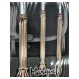 NIB Marquel Silverplate Cosmetic Brush Collection with Velvet Roll Bag and 2 Glass Storage Boxes