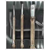 NIB Marquel Silverplate Cosmetic Brush Collection with Velvet Roll Bag and 2 Glass Storage Boxes