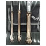 NIB Marquel Silverplate Cosmetic Brush Collection with Velvet Roll Bag and 2 Glass Storage Boxes