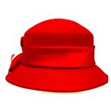 August Red Wool Dress Hat with Floral Decoration and Hat Box