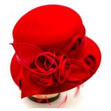 August Red Wool Dress Hat with Floral Decoration and Hat Box
