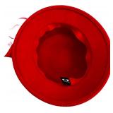 August Red Wool Dress Hat with Floral Decoration and Hat Box