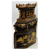 Antique Asian-Style Ornate Lacquered Wooden Tabletop Incense Burner