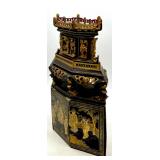 Antique Asian-Style Ornate Lacquered Wooden Tabletop Incense Burner
