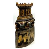 Antique Asian-Style Ornate Lacquered Wooden Tabletop Incense Burner