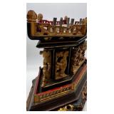 Antique Asian-Style Ornate Lacquered Wooden Tabletop Incense Burner
