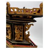 Antique Asian-Style Ornate Lacquered Wooden Tabletop Incense Burner