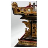 Antique Asian-Style Ornate Lacquered Wooden Tabletop Incense Burner
