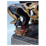 Antique Asian-Style Ornate Lacquered Wooden Tabletop Incense Burner