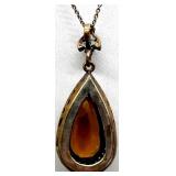 Sterling Silver and Amber Jewelry Set - Pendant Necklace, Earrings, Bracelet