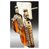 Sterling Silver and Amber Jewelry Set - Pendant Necklace, Earrings, Bracelet