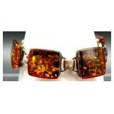 Sterling Silver and Amber Jewelry Set - Pendant Necklace, Earrings, Bracelet
