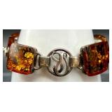 Sterling Silver and Amber Jewelry Set - Pendant Necklace, Earrings, Bracelet