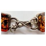Sterling Silver and Amber Jewelry Set - Pendant Necklace, Earrings, Bracelet