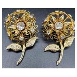 Collection of 10 Vintage Costume Brooches and Pins with Floral, Figural, and Gemstone Designs