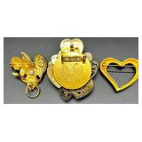 Collection of 10 Vintage Costume Brooches and Pins with Floral, Figural, and Gemstone Designs
