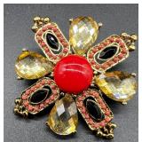 Collection of 10 Vintage Costume Brooches and Pins with Floral, Figural, and Gemstone Designs