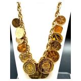 Vintage Coin Motif Jewelry Set with Necklace, Earrings, and Pendant